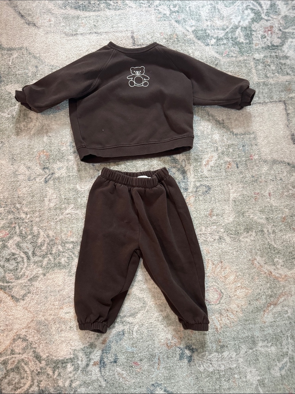 Zara Baby Sweatshirt & Joggers Set with Teddy Embroidery